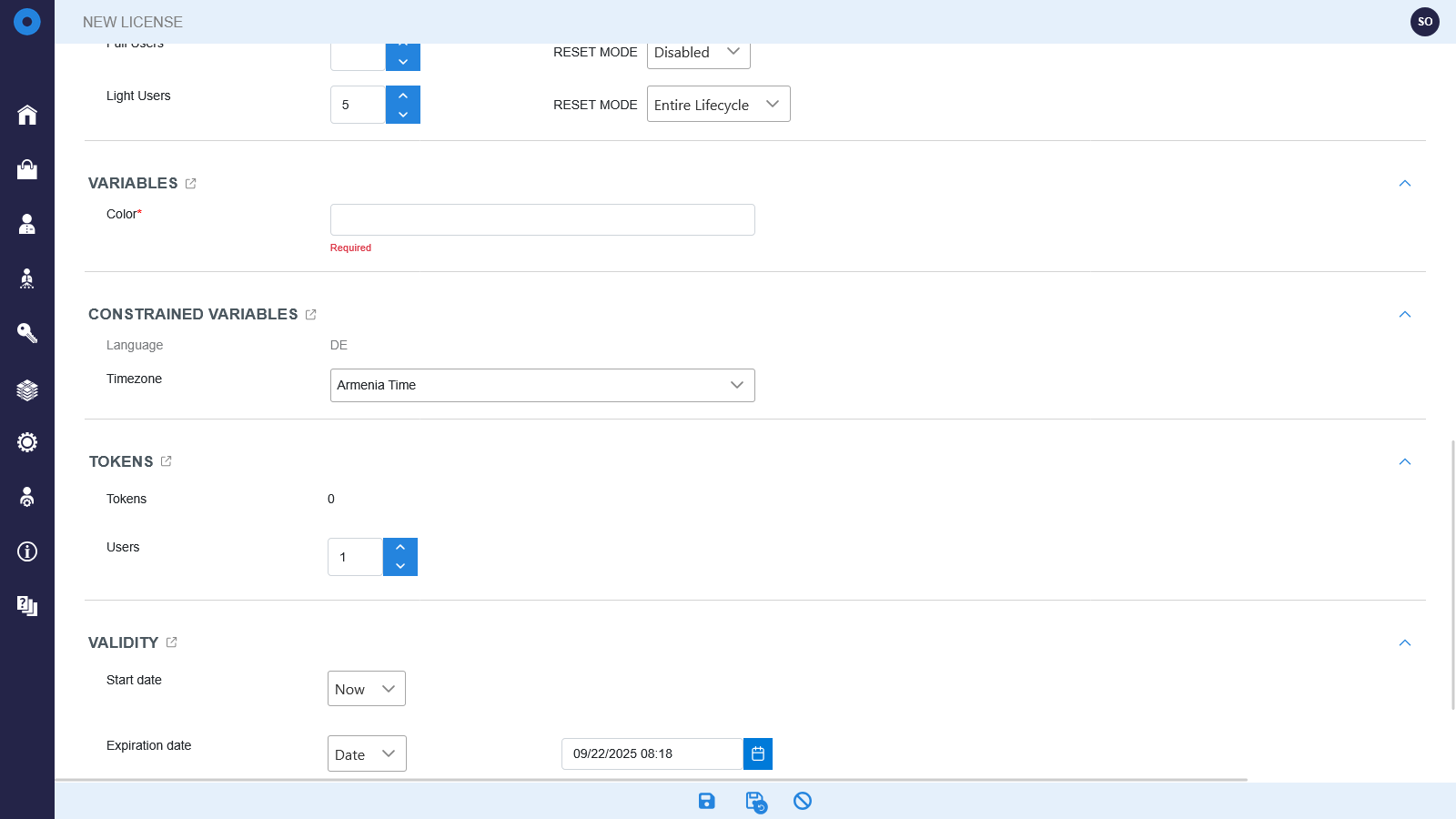 Required variable during license creation