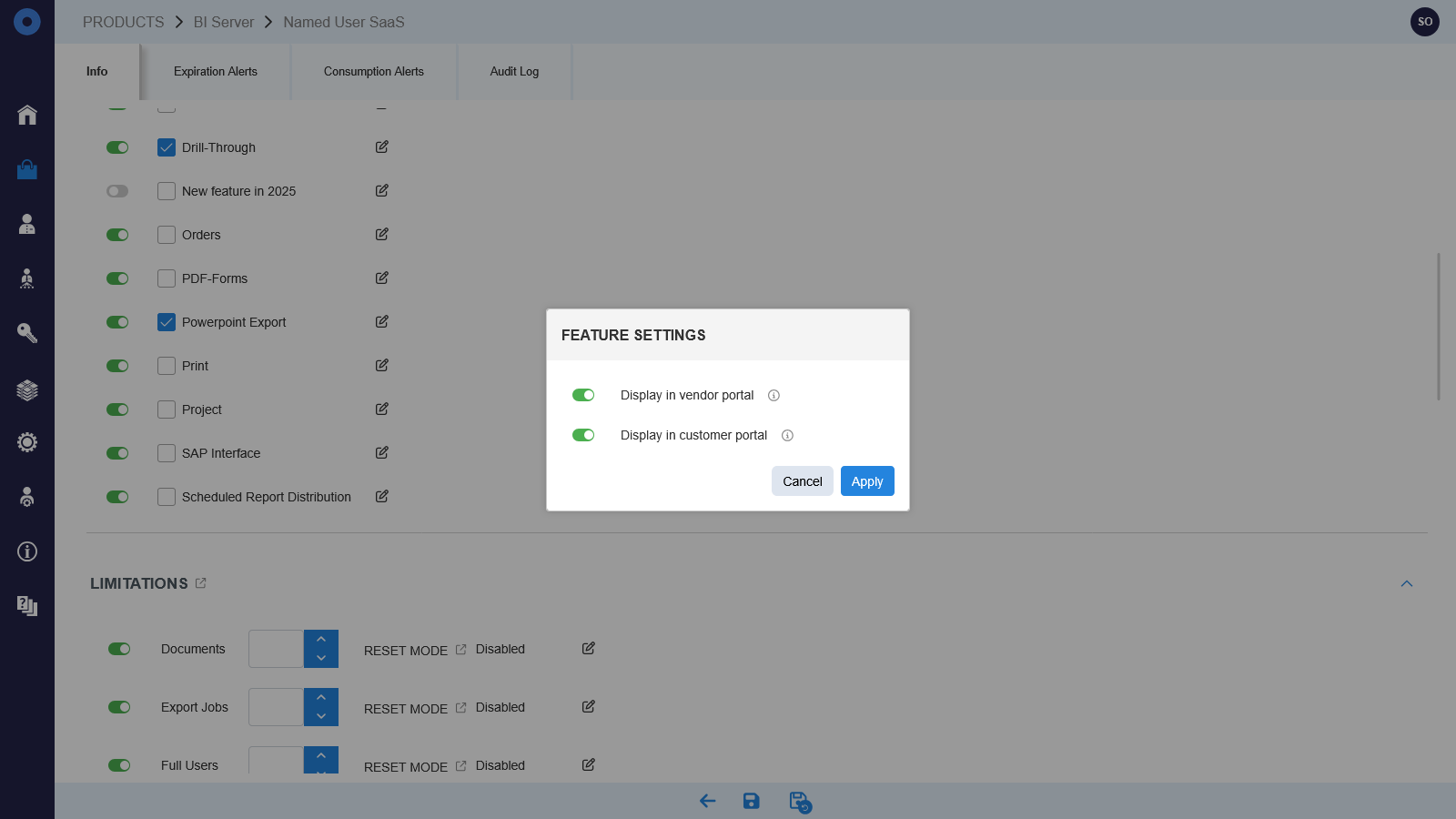 Visibility settings for edition properties