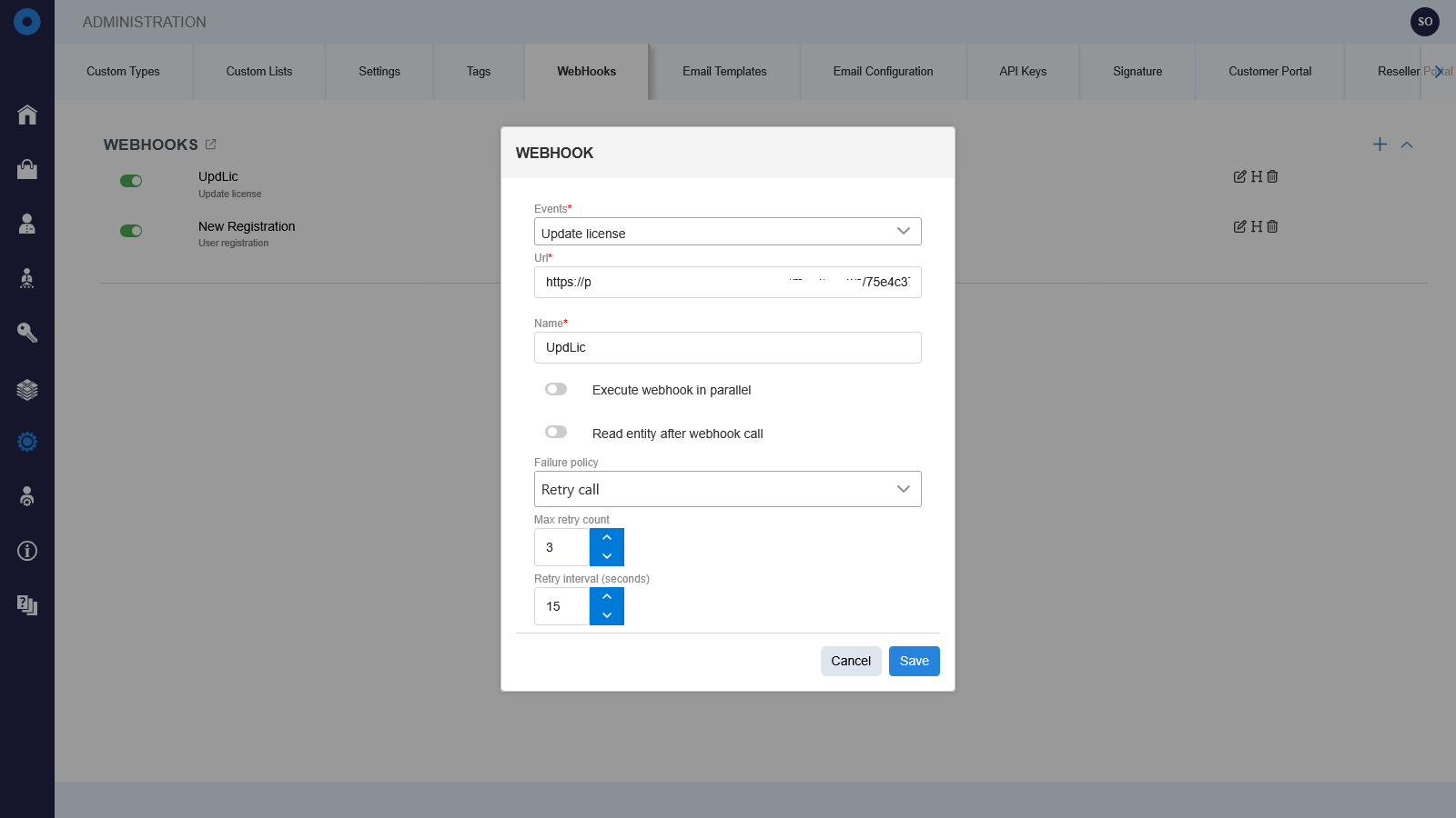 Webhook settings