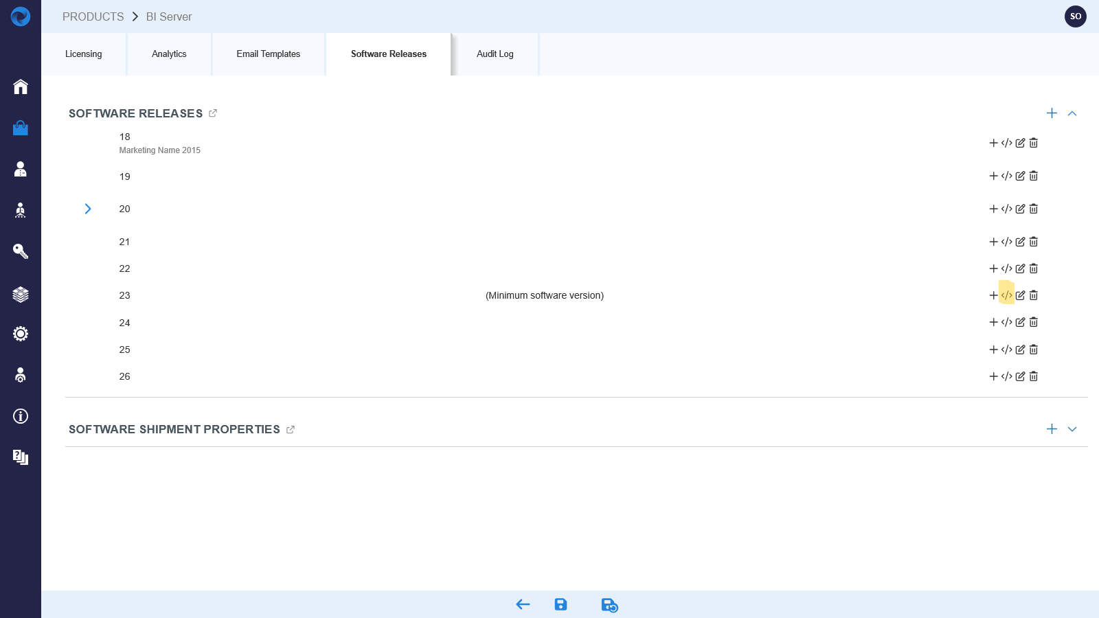 Minimum software release configured on product level