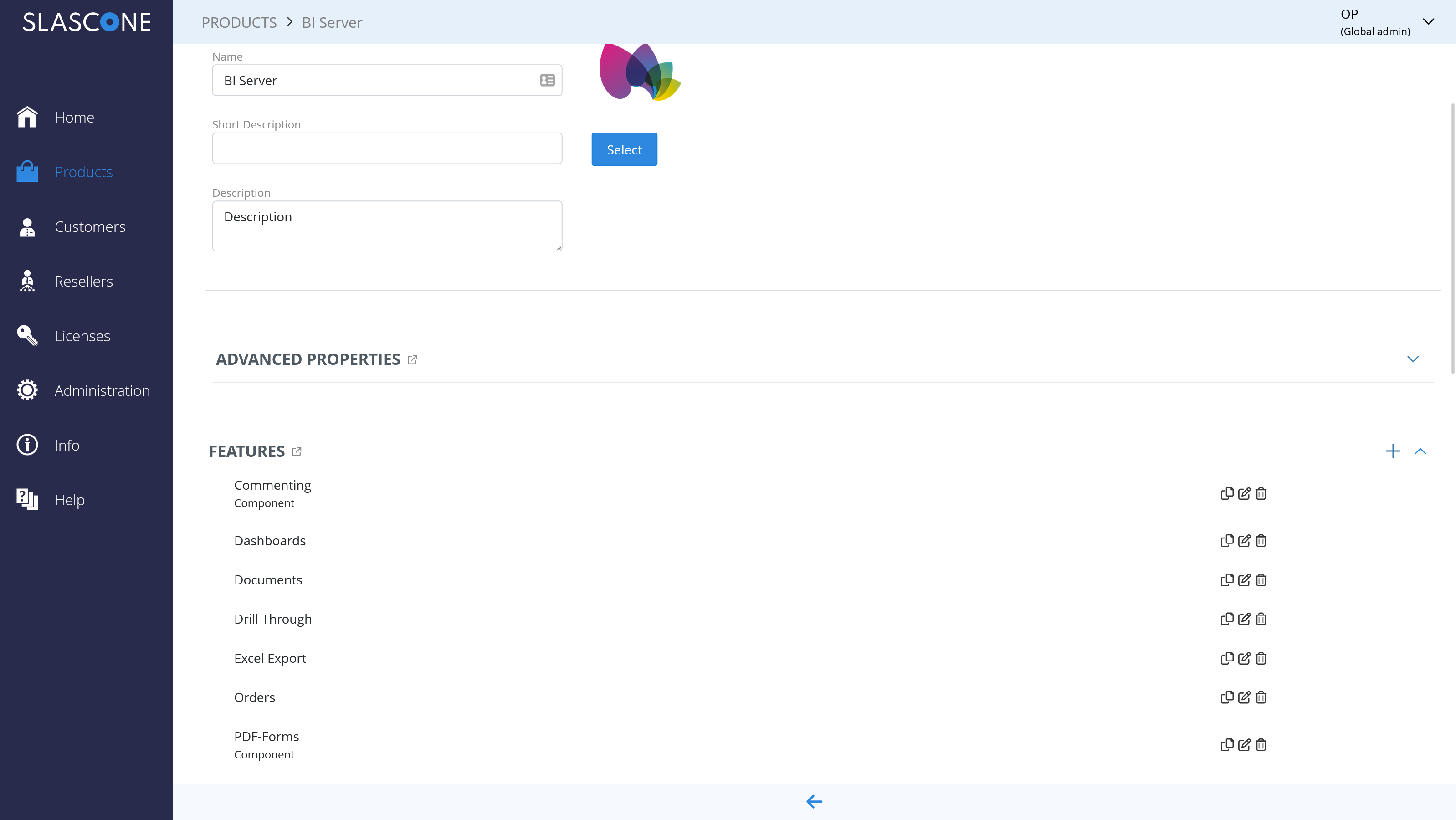 Product properties in the SLASCONE portal